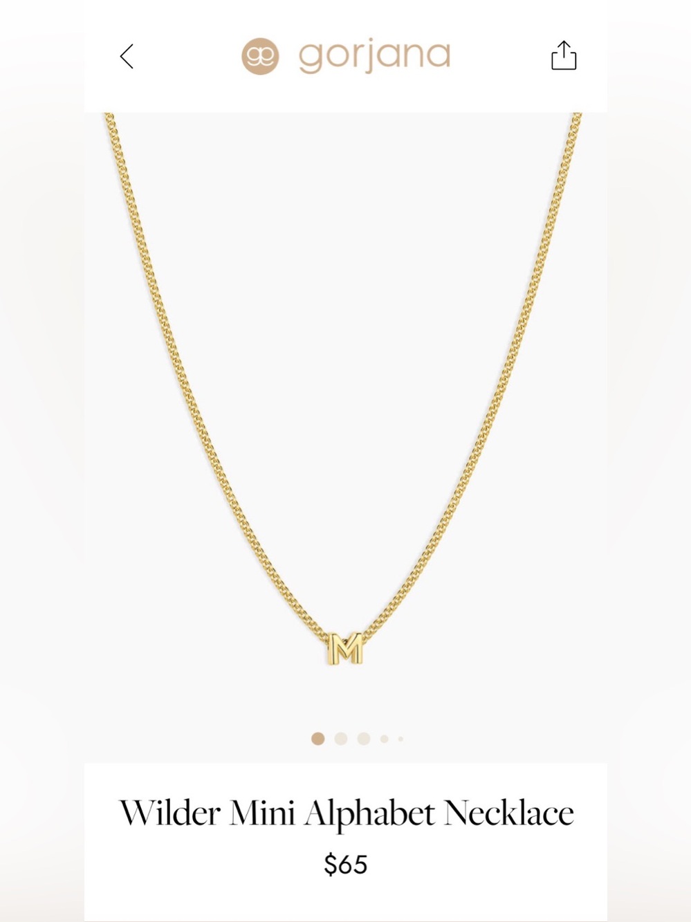 NWOT Gorjana Gold Mini 'M' Initial Necklace